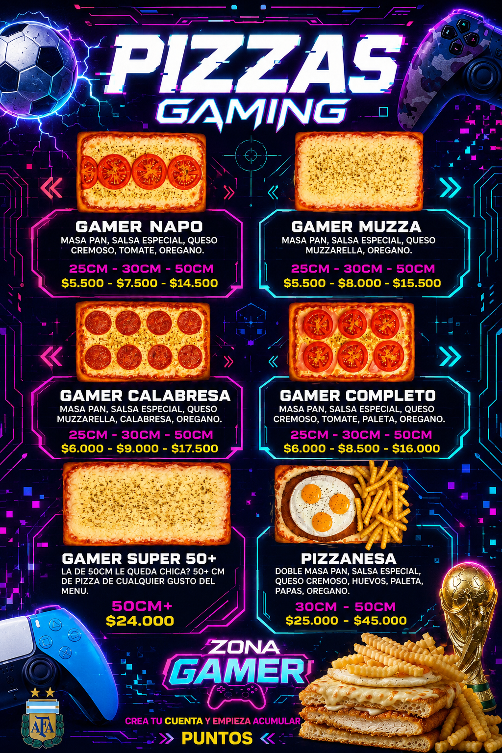 Productos de Pizzas de Zona Gamer